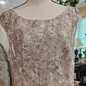Adrianna Pappel Women's Laced and Sequin Illusion Top in Marble ,Size 18 NWT